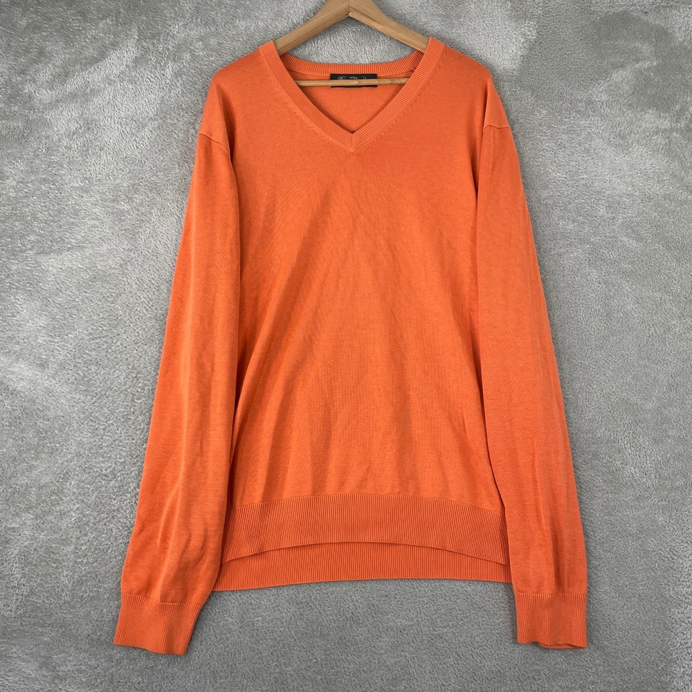 Brooks Brothers Country Club Sweater Mens 2XL Orange Silk Cotton V-Neck Knit